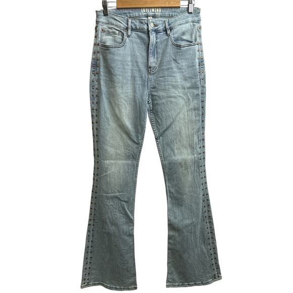 Idyllwind Miranda Lambert Light Wash Side Studded Flare Jeans 10Wx34L Distressed - Picture 1 of 10